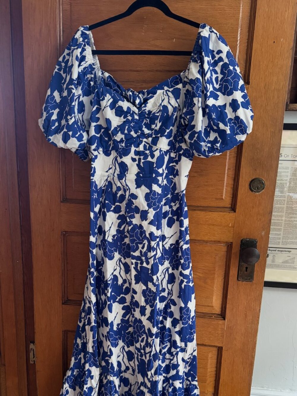Hyacinth House Tuckernuck Blue Floral Puff Sleeve Open Back Dress L